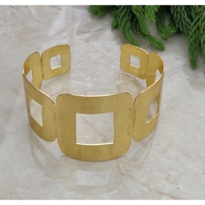 Handmade Classic Gold Plated Brass Cuff Bracelets Geometric Shape Patterned <b>Bangles</b> - Product Image 2