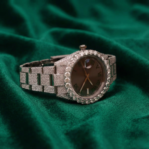 Montre de luxe en acier inoxydable avec diamants en moissanite, bracelet en acier inoxydable, cadran marron, affichage de la date, montre-bracelet unisexe, vente en gros - Product Image 3