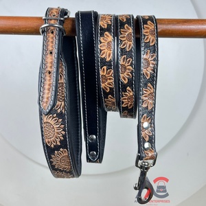 สายจูงสุนัขหนังแท้และปลอกคอปรับได้ชุด2ชิ้นทำด้วยมืออุปกรณ์เสริมสำหรับสัตว์เลี้ยงสไตล์ตะวันตกออกแบบใหม่ตามต้องการ - Product Image 1