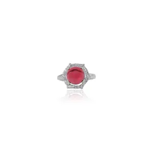 Silver Ruby <b>Statement</b> <b>Ring</b> for Women Fashionable Vintage Trendy Gift Claw Inlay Technology Hand Shaped Free Size - Product Image 4