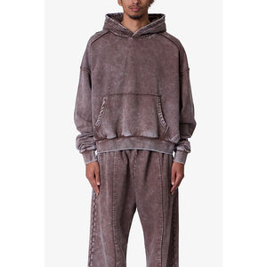 Ensemble de sweat-shirts surdimensionnés vintage en coton épais de couleur marron et noir avec poche kangourou personnalisée de haute qualité - Product Image 1