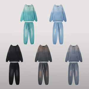 เสื้อฮู้ดและกางเกงวอร์มผ้าฟลีซทอเนื้อหนา 380 กรัม ระบายอากาศได้ดี สไตล์สตรีทแวร์ลำลอง ลายไล่เฉดสี วินเทจ - Product Image 2