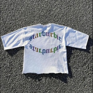 T-shirts pour hommes style Y2K Hip-Hop Streetwear 100% coton biologique à manches courtes avec col rond uni et logo imprimé dentelé devant et derrière - Product Image 2