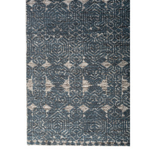 Alfombra Azul Manifest de Lana y Viscosa Anudada a Mano con Patrón Geométrico y Abstracto para Uso Doméstico como Alfombra de Sala de Estar o Pasillo - Skwv-121 - Product Image 4