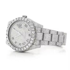 Montre de luxe de haute qualité 20mm en acier inoxydable entièrement glacé chiffres romains VVS Moissanite diamant Style Antique cadran verre - Product Image 3