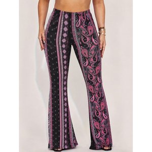 Pantalones de licra con estampado de ondas Kadin Yuksek Bel, 38140 - Rosa - Product Image 1