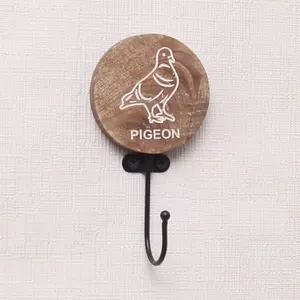 Mughalcrafts Single Tier Metal Wall Mount Brown Wooden Pigeon Hook for Hanging for Kids in Kitchen Bathroom Wardrobe Living Room - Product Image 1