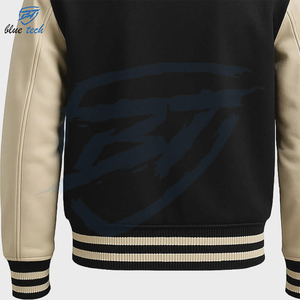 OEM Custom Logo Canvas Stand Collar Varsity <b>Jacket</b> with <b>Leather</b> Sleeve Embroidery Vintage Streetwear Style Quick Dry - Product Image 5
