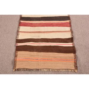 Vintage Rug, 2.6x12.3 ft Turkish Rug, <b>Brown</b> Red Oriental <b>Wool</b> Rug - Product Image 5