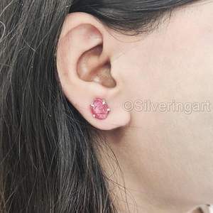 Pendientes de Piedra Natural para Mujer, Gema de Rubí en Bruto, Piedra de Nacimiento de Julio, Regalo de Cumpleaños, Navidad, Pendientes de Plata de Ley 925 - Product Image 5