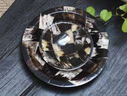 Plaques de chargeur de corne unique nordique plat de dîner de salade d'hôtel de luxe assiette ronde brun foncé chargeur corne assiettes de Restaurant en céramique - Product Image 4