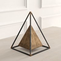 Ornement décoratif triangulaire en bois avec cadre en métal noir tendance, finition noire et naturelle, aspect élégant et haut de gamme, Inde