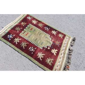 พรมวินเทจขนาด 3.6x5.1 ฟุต พรมสไตล์ตุรกี พรมลายดอกไม้สีแดงเขียว - Product Image 3