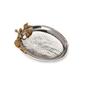 Plateau de service martelé en acier inoxydable avec poignées en forme de feuille Plateau à chocolat de différentes tailles de la plus grande qualité - Product Image 2