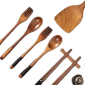 Juego de vajilla de bambú sostenible personalizable colección de utensilios de madera natural para uso en cocina al por mayor - Product Image 1
