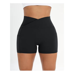 Yoga <b>Shorts</b> for Women Cross <b>Waist</b> Active Gym 100% Polyester Stretchy Yoga with Side Pockets With <b>High</b> And Premium Quality - Product Image 4