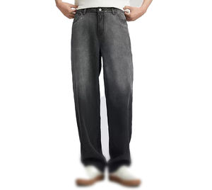 Alta calidad de algodón Vintage Denim Straight Fit Casual hombres pantalones al por mayor lavado azul Jeans cintura media de punto personalizable - Product Image 3