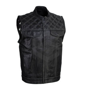 New Men 2026 Professional Motorcycle Leather Vest Perforated Black Leather Biker Vest With Custom Logo - Product Image 2