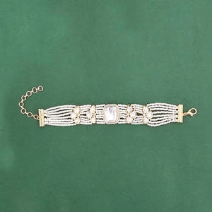 Kundan Adjustable Fashion Charm <b>Bracelet</b> with Gold Plating Reasonably Priced - Product Image 1