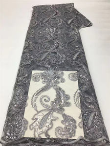 Tissu de dentelle brodé de <span class=keywords><strong>cordon</strong></span> de polyester de soie douce africaine bleu clair pour robe de soirée chic - Product Image 4