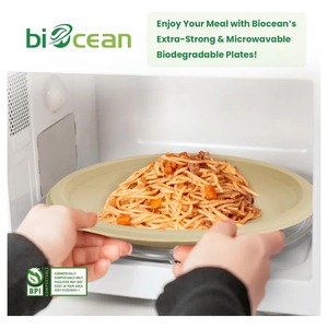 Biocean 9 "Rond Blanc Compostable Sugarcane Bagasse Plates-500/caisse - Product Image 3