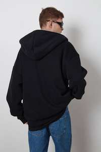 Logo personnalisé en gros surdimensionné noir fermeture éclair à capuche pour hommes 100% coton haute qualité GSM streetwear - Product Image 3