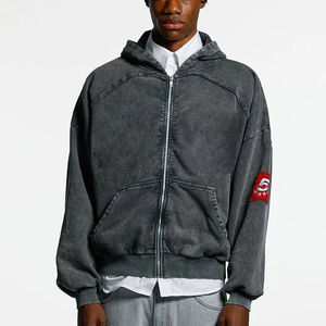 Custom Men's Cotton Oversize Drop Shoulder <b>Zip</b> <b>up</b> Hoodies Streetwear <b>Vintage</b> Acid Wash Heavyweight Blank <b>Zip</b> <b>Hoodie</b> for Men - Product Image 3