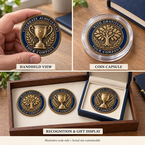 Pièces commémoratives d'entreprise personnalisées, Trophée Chêne, Cadeaux de reconnaissance et de remerciement, Tonalité Bronze Antique, OEM ODM - Product Image 2