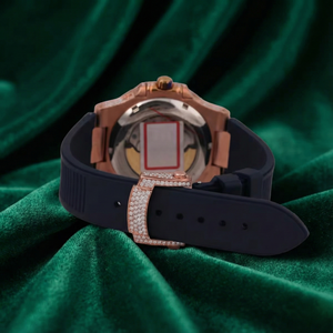 Montre automatique PJ Luxury Iced Moissanite en or rose, acier inoxydable, cadran bleu, saphir, étanche, style diamant, bracelet en caoutchouc - Product Image 3