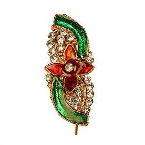 Kriaa meenakari เข็มกลัด Saree PIN จากหินออสเตรียสีแดงเข้มและสีเขียวทำจากโลหะผสมสังกะสี-1500210 - Product Image 1