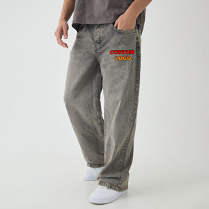 OM/odm กางเกงยีนส์ขาตรงสไตล์วินเทจสำหรับผู้ชายกางเกงทรงฮิปฮอประบายอากาศแนวสตรีทสูง - Product Image 1