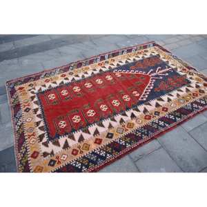 Kilim Tapis Turc Rouge Noir 4.8 X 7.4ft Grande Surface Plat Tissage Laine Peluche Pile Hauteur Patchwork Motif Jute pour Couloir Utilisation - Product Image 2