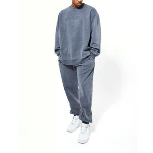 Ensemble de survêtement vintage délavé à l'acide personnalisé, 100% coton éponge, effet délavé au soleil, impression de logo, sweat-shirt et pantalon de survêtement pour homme - Product Image 1