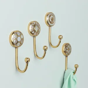 Mughalcrafts Art Deco Brass Wall Hook Single Tier Mother Pearl Inlay Kitchen Bathroom Wardrobe Living Room Hanging Hook Metal - Product Image 2