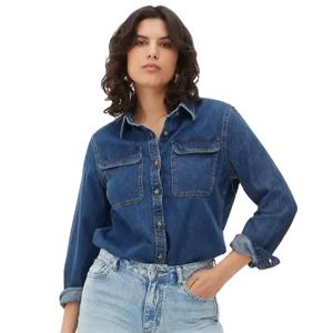 Venta caliente nueva moda mujer Casual verano manga larga camisa de mezclilla con botón frontal de gran tamaño transpirable tejido Bangladesh - Product Image 1