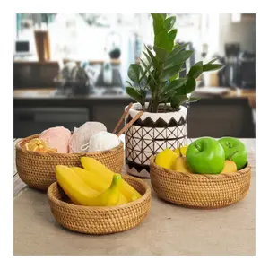 Hight Quality Food Basket Rattan Woven Round Storage Basket Handcrafted Desktop Basket By Vietnam FNBA Amazon