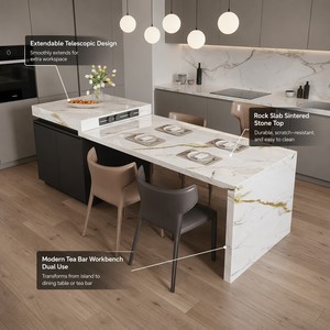 Tavolo <span class=keywords><strong>da</strong></span> Pranzo Personalizzato con Piano in Pietra Sinterizzata Retrattile, Bancone per <span class=keywords><strong>Cucina</strong></span> Aperta, Bar <span class=keywords><strong>da</strong></span> Tè, Piano di <span class=keywords><strong>Lavoro</strong></span> - Product Image 1
