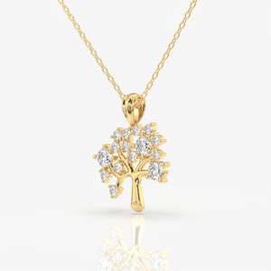 Woodland Glow 18K Gold Pendant with Round Cut Lab Grown Diamond Gift for Fashion-conscious Individuals Featuring Plant Pattern - Product Image 2