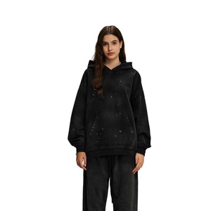 Ladies Oversized Hoodie 400GSM Cotton Fleece French Terry Baggy Fit Pullover Embroidered Vintage Wash Distressed Print Hoodies - Product Image 1