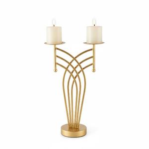 Bougeoir en métal, pilier, bougeoirs romantiques, décoration d'intérieur, support à bougie haut en or avec 2 bougies - Product Image 3