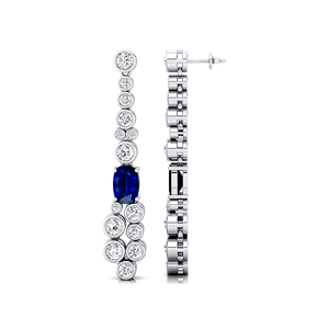 Lab Grown Blue Sapphire Gemstone & Real <b>Diamonds</b> <b>Dangling</b> Drop <b>Earrings</b> in 18k Solid Gold Luxurious Birthstone <b>Earring</b> Studs OEM - Product Image 1