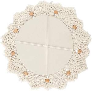 Espejo de pared de macramé de algodón blanco con nudos artísticos y estructura tejida diseñada para diseños de habitaciones tranquilas y relajantes - Product Image 2