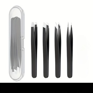 Pince à épiler professionnelle pour femmes, 4 pièces, pointe inclinée, pointe plate, pointe incurvée, pour les sourcils, les poils incarnés, l'élimination des débris, style personnalisable - Product Image 4