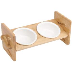 Anti-Vomiting Elevated Cat Bowls Double Stainless Steel Tilted Raised Feeder Adjustable Bamboo <b>Wood</b> <b>Stand</b> Wholesale Supplier - Product Image 3