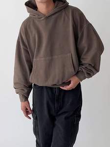 Sudadera con capucha de gran tamaño recortada para hombre marrón poliéster/algodón 340 GSM XL Streetwear servicio OEM - Product Image 5