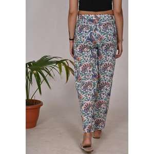 Pijama de algodón con estampado de bloques para mujer, estampado Floral, verano, ecológico, ropa de dormir, pantalones, cintura elástica, ligero, transpirable - Product Image 5