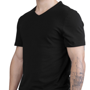 Camiseta Unisex con Cuello en V, Corte Regular, 100% Algodón, Transpirable y Ligera, Tejido de Punto Suave y Cómodo, Color Negro, Suministro al por Mayor - Product Image 1