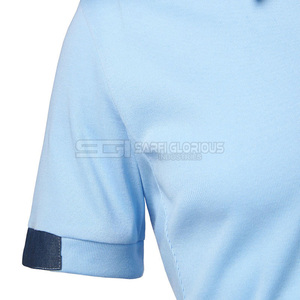 Polo de bolsillo azul cielo para hombre, informal, de algodón piqué, logotipo personalizado, OEM, ODM, alta calidad - Product Image 2