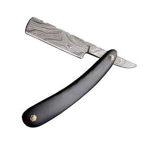 Cuchillo plegable de afeitar de acero damasco, alta calidad, el mejor regalo, maquinilla de afeitar recta con mango de madera para el peluquero del hombre - Product Image 3