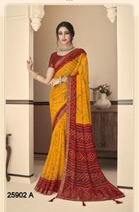 DERNIÈRE CONCEPTEUR BELLE RICHE PALLU JACQUARD TRAVAIL ET BANDHANI DESIGN SUR TOUT LE SAREE. - Product Image 5